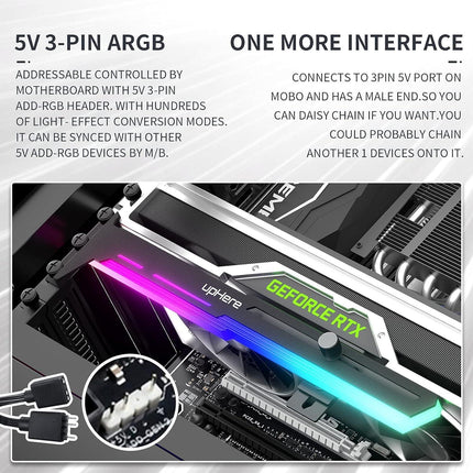 UPHERE 5V بطاقة رسومات RGB قابلة للتحكم GPU Brace Support حامل بطاقة الفيديو - أسود - حامل لكرت الشاشه 