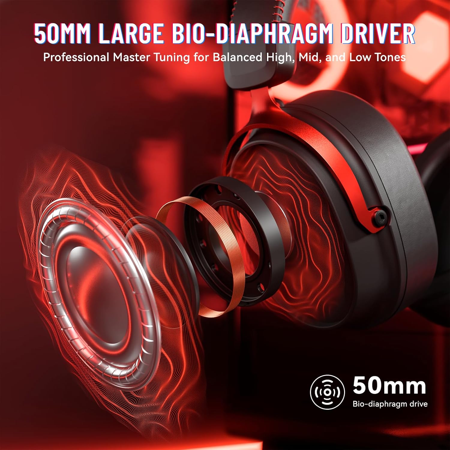 ATTACK SHARK L30PRO Wireless Gaming Headset, 7.1 Surround Sound Black Red - سماعة محيطية لا سلكية