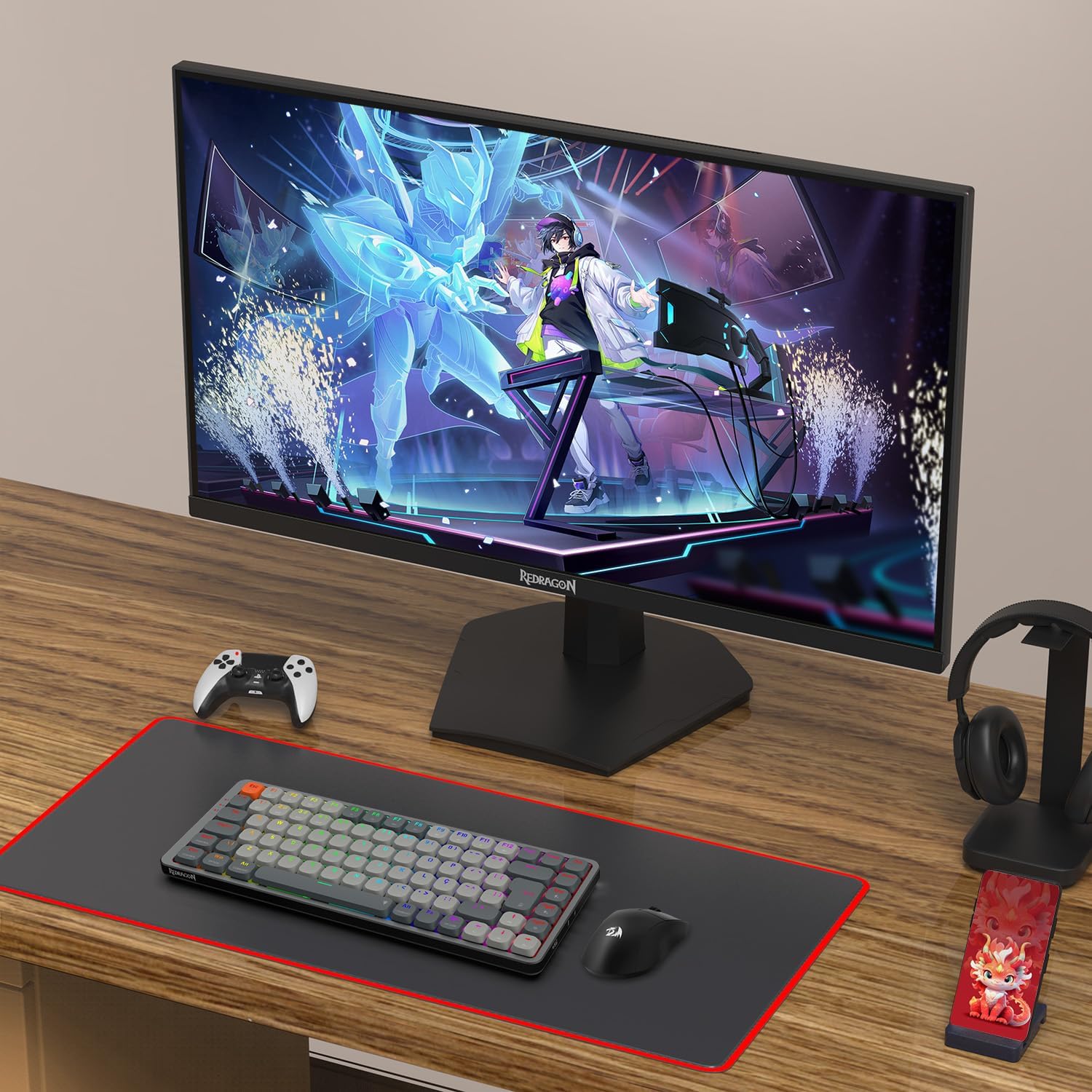 Redragon GM27X5IPS 27-inch FHD, 180Hz Refresh Rate, 1ms MPRT, IPS Panel Gaming Monitor with AMD FreeSync, Blur-Free Gaming with Vibrant Colors and Wide Viewing Angles - Black & Red - شاشه العاب