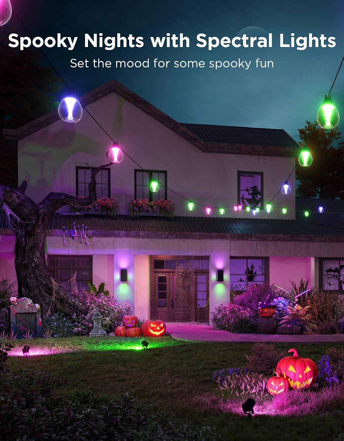 Govee Clear Bulb Outdoor Smart String Lights 48ft – RGBWIC Teardrop Patio Lights (IP67 Waterproof, 1200 Lumens, Matter Compatible) - مصباح أر جي بي