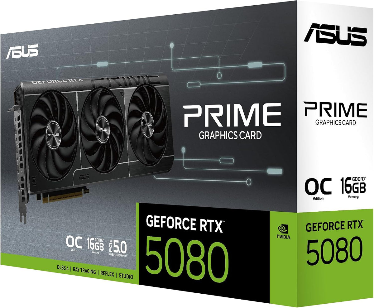 ASUS Prime GeForce RTX 5080 EVO 16GB GDDR7 Graphics Card – PCIe 5.0, Triple Axial-tech Fans & Compact 2.5-Slot SFF-Ready Design - كرت شاشة