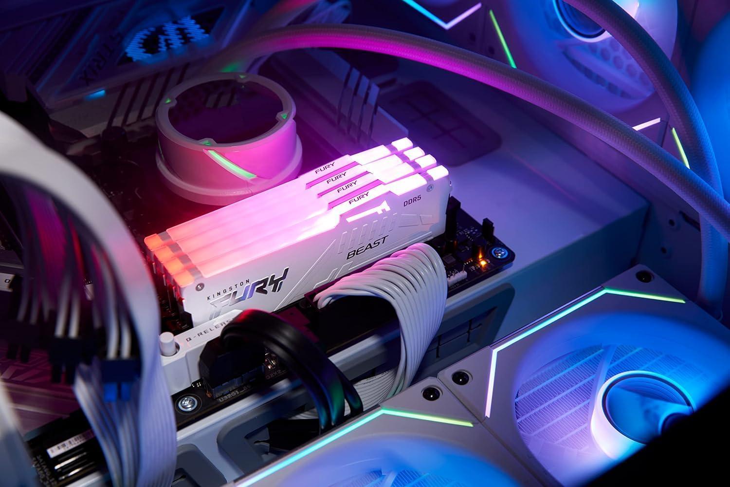 Kingston FURY Beast RGB 32GB White 5600MT/s DDR5 CL40 DIMM Desktop Memory (Kit of 2) | Intel XMP 3.0 | Infrared Sync Technology | Overclocking Stability - White Rams رامات