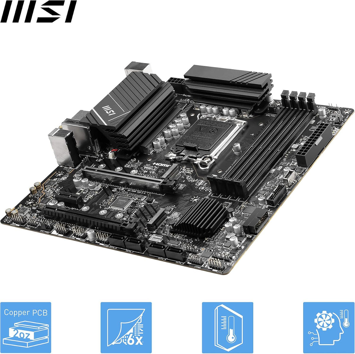 MSI PRO B760M-A WIFI DDR4 LGA 1700 Micro-ATX Motherboard, Dual Gen4 M.2, Wi-Fi 6E, 2.5G LAN & Extended Heatsink - ماذر بورد