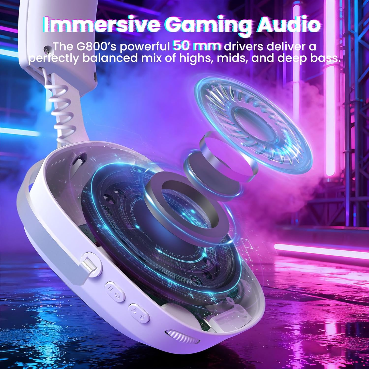 ATTACK SHARK G800 Wireless Gaming Headset, 7.1 Surround Sound White -  سماعة محيطية لا سلكية بيضاء