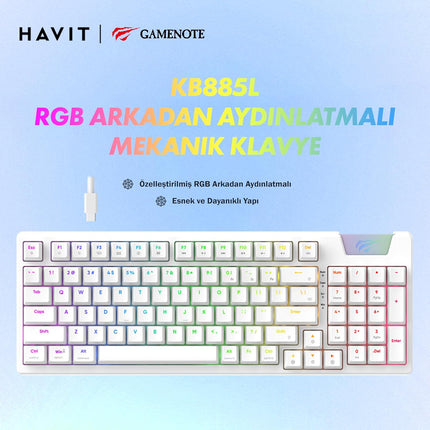 HAVIT KB885L RGB Backlit Mechanical Gaming Keyboard - White - كيبورد