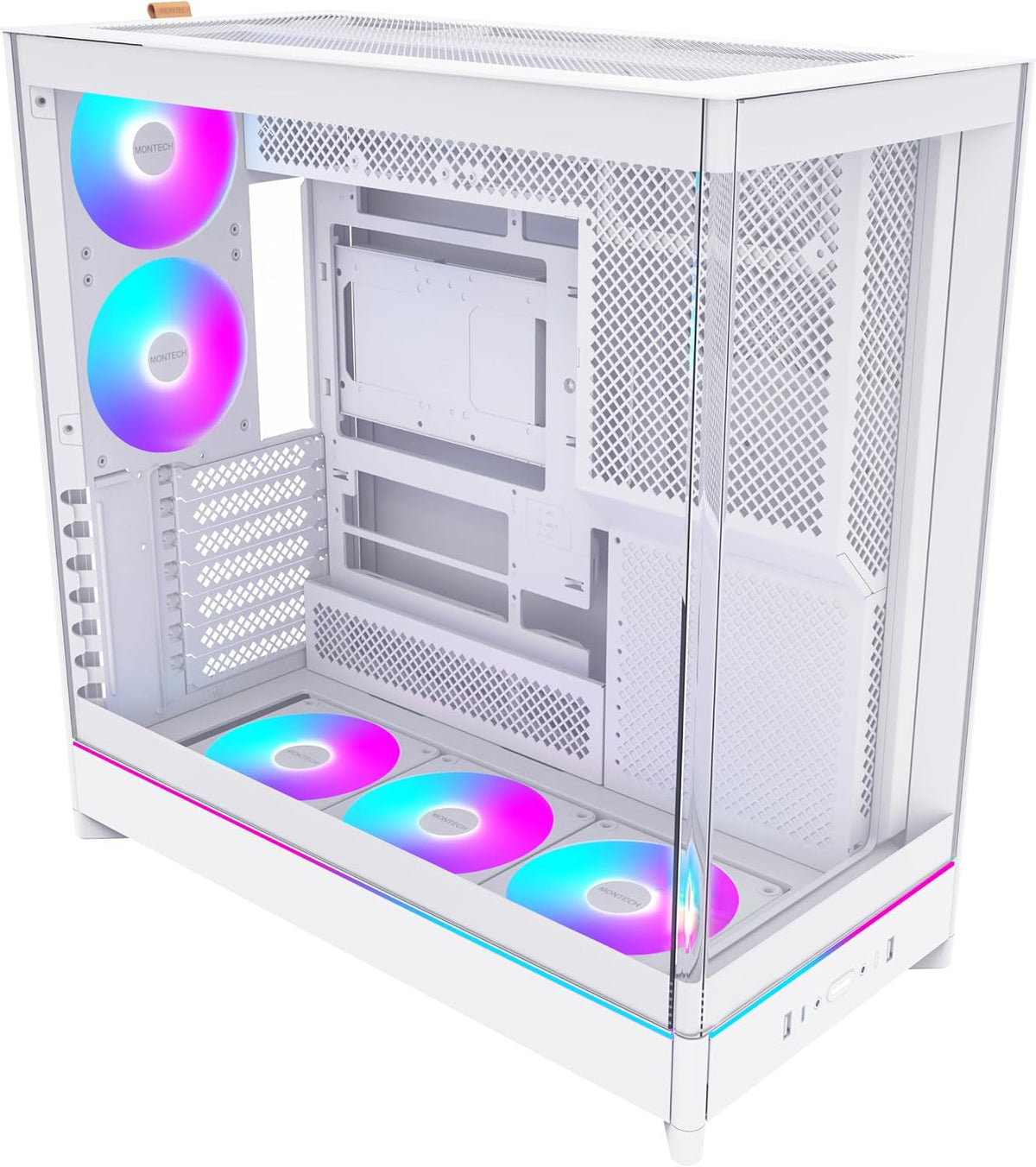 MONTECH HS02 PRO White Dual-Chamber ATX PC Case (5x ARGB PWM Fans) - كيس