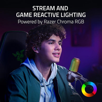 ميكروفون Razer Seiren V3 Chroma RGB USB: إضاءة تفاعلية للبث واللعب - مستشعر كتم الصوت بلمسة واحدة - أسود - مايك هترافي 