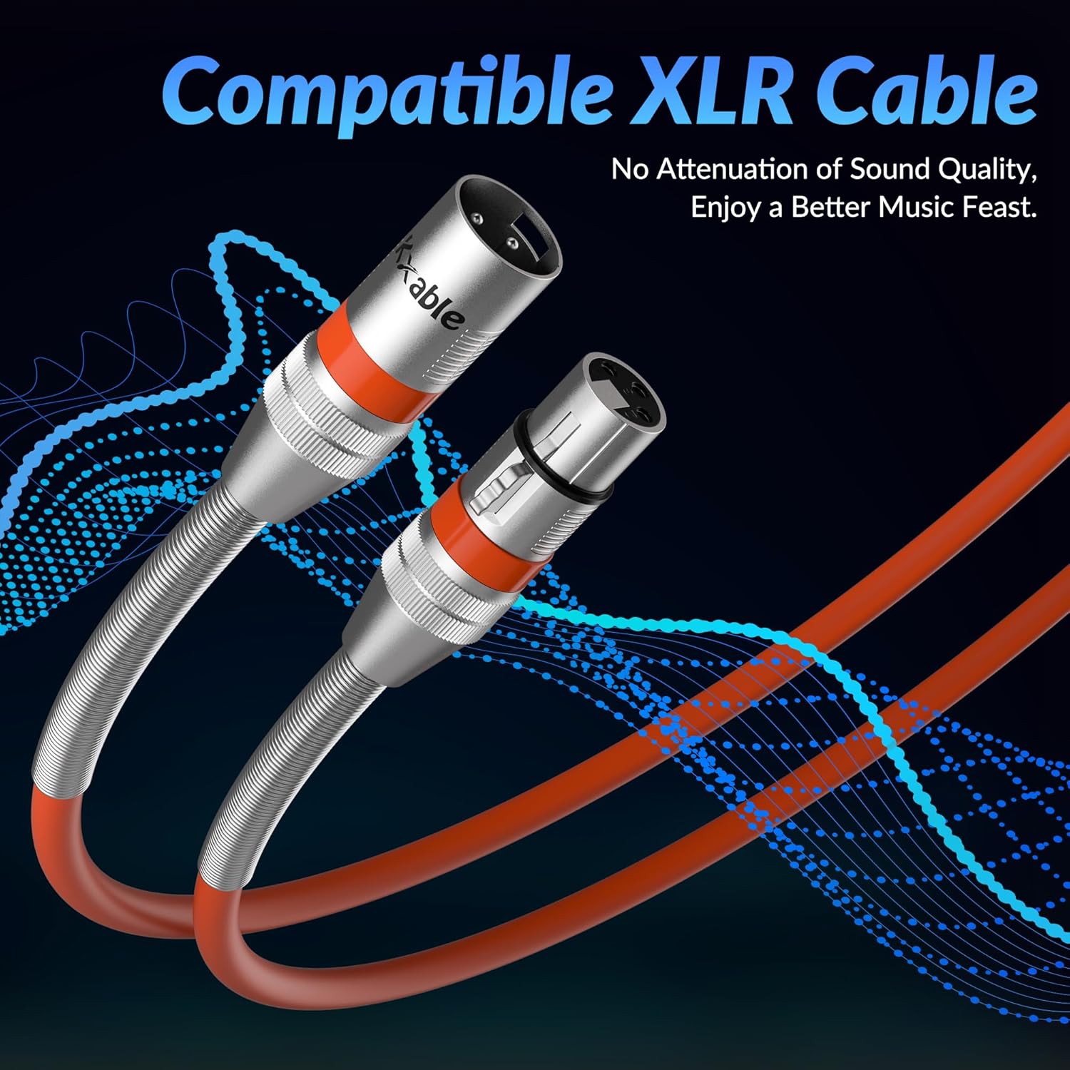 Kxable XLR Microphone Cable 8 FT (2.5M) XLR Male to Female Orange - كيبل برتقالي