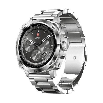 Swiss Military Dom 4 AMOLED Smart Watch Silver Metal Strap - ساعة ذكية