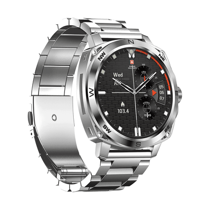 Swiss Military Dom 4 AMOLED Smart Watch Silver Metal Strap - ساعة ذكية