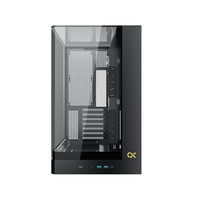 XIGMATEK Pano II E-ATX Medium Tower Case with One-Piece Curved Tempered Glass, 8 x 120mm ARGB Fans and PWM Remote Case, Vertical GPU Mount Included- كيس العاب أسود للكمبيوتر