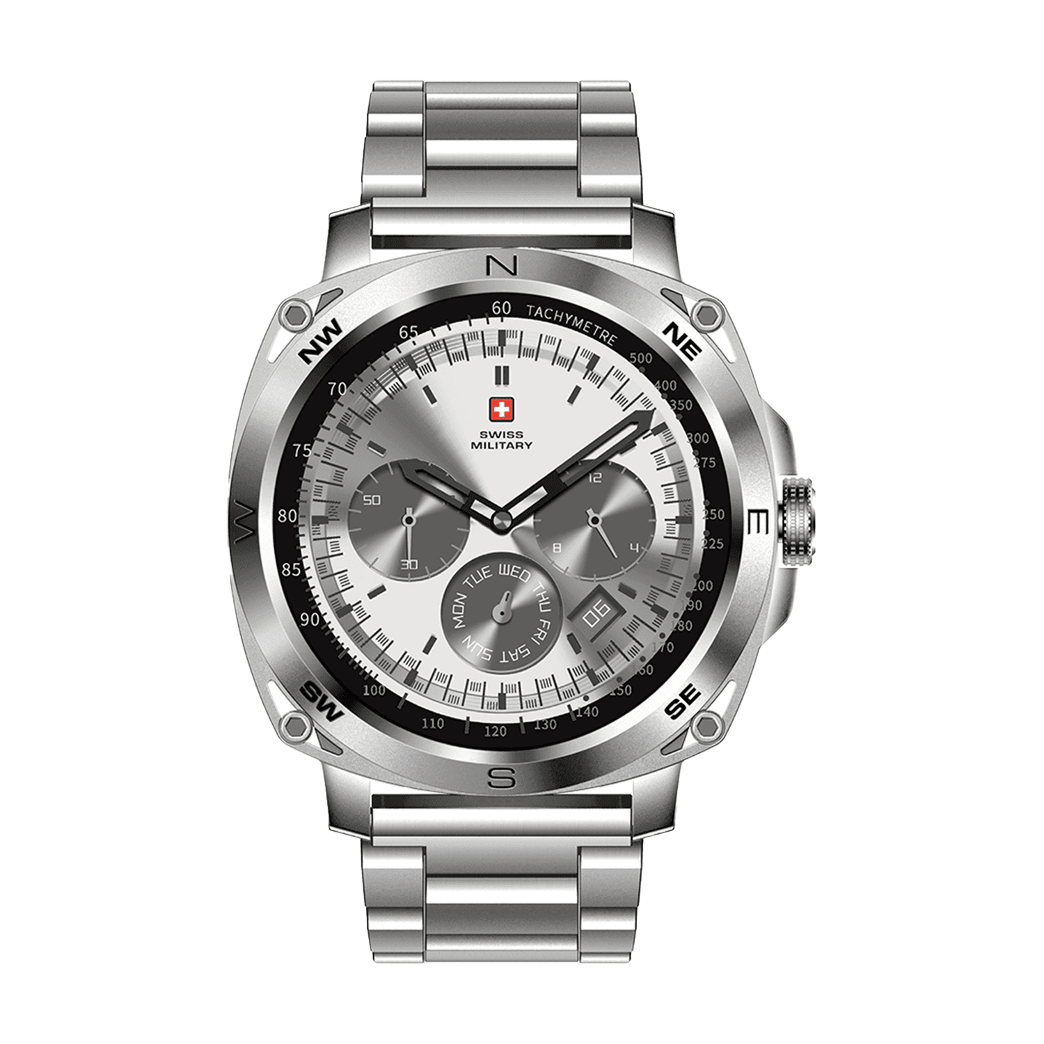 Swiss Military Dom 4 AMOLED Smart Watch Silver Metal Strap - ساعة ذكية Swiss Military Dom 4 AMOLED Smart Watch Silver Metal Strap - ساعة ذكية