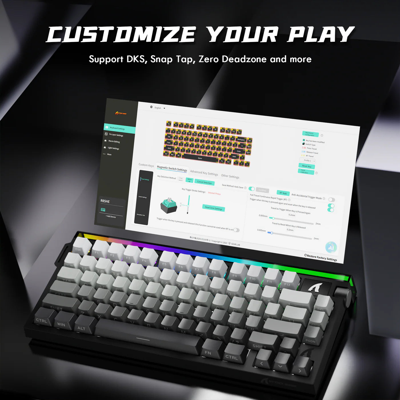 ATTACK SHARK R85 HE Rapid Trigger Keyboard Magnetic Switch with Custom Lightbox Moon Night Black - كيبورد مغناطيسي أسود