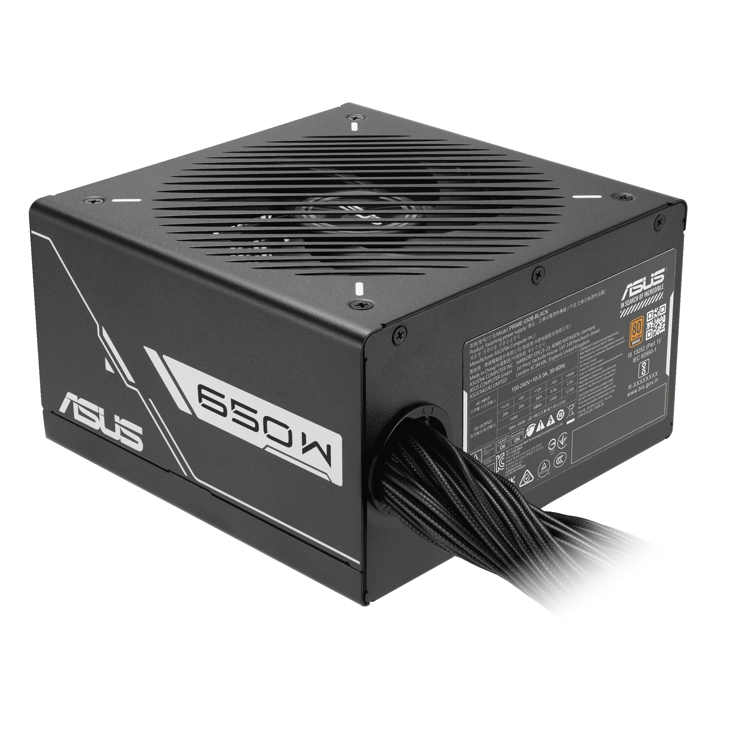 ASUS Prime 650W BLACK Bronze,80 Plus Bronze Certification, ATX12V, Dual ball fan bearings - مزود الطاقة