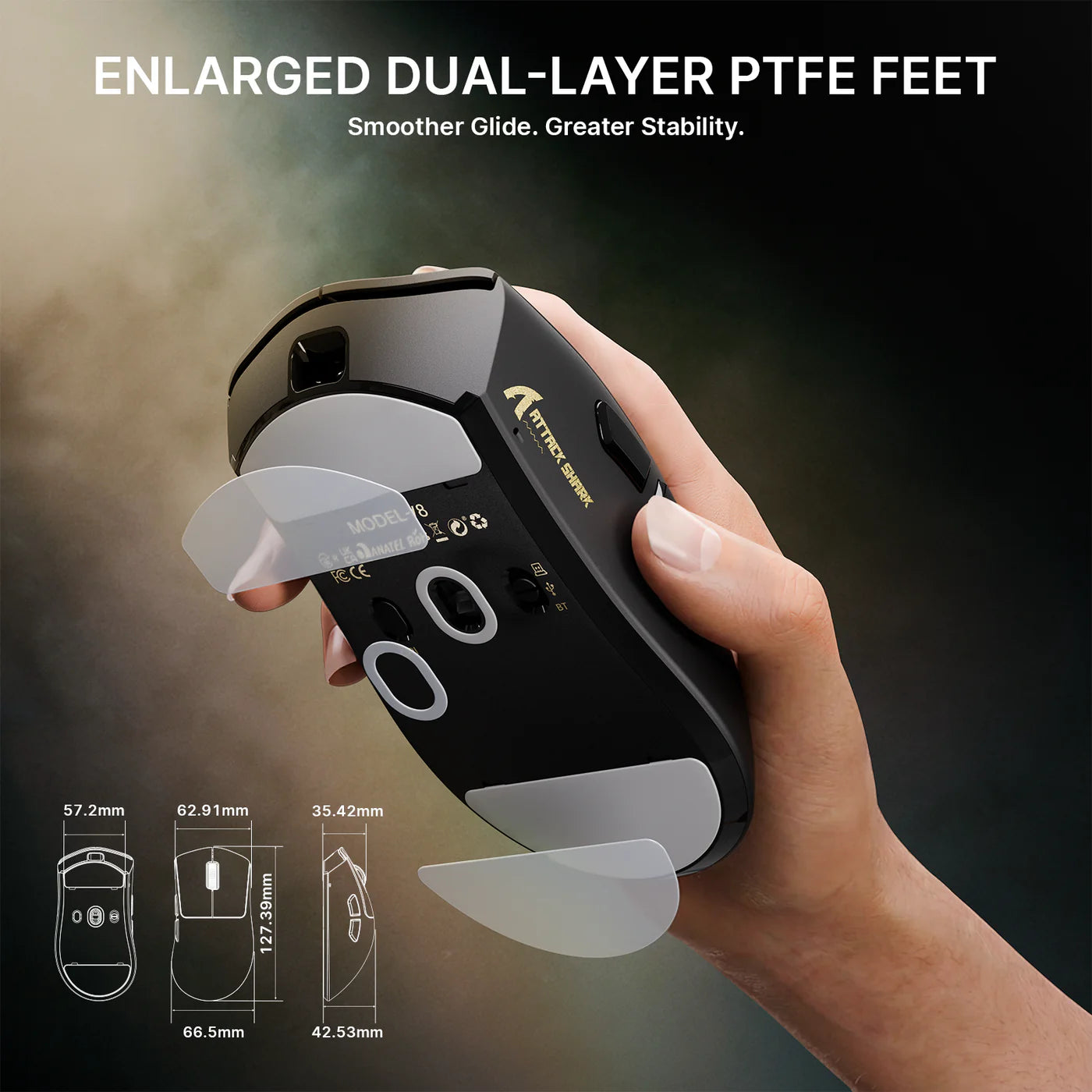 Attack Shark V8 Wireless Gaming Mouse 8000Hz PAW3950MAX Sensor Nordic 54L15, Black - ماوس قيمنق وايرليس