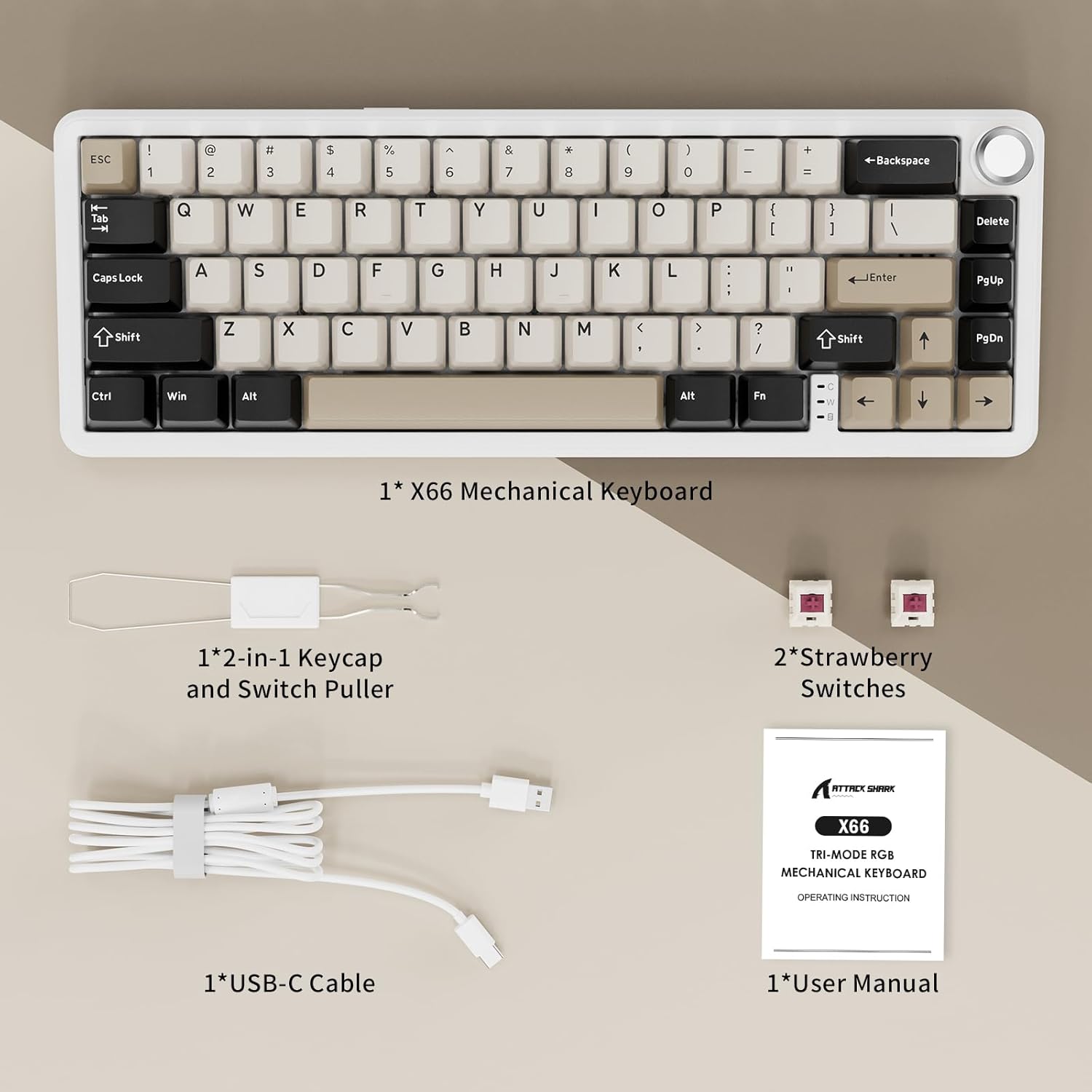 Attack Shark X66 Wireless Mechanical Gaming Keyboard RGB 3 Mode – Cheese White - كايبورد قيمينغ وايرلس