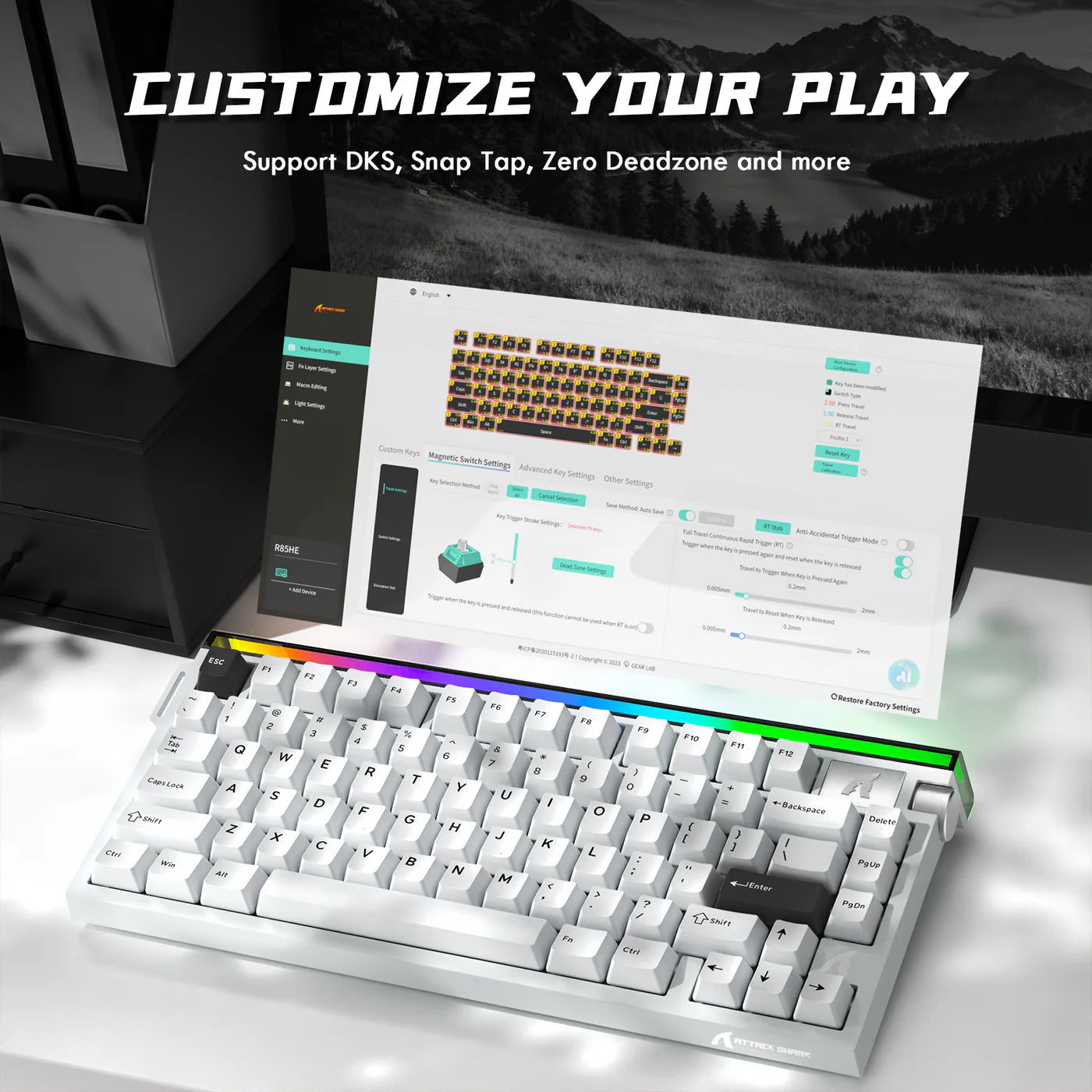 ATTACK SHARK R85 HE Rapid Trigger Keyboard Magnetic Switch with Custom Lightbox Starlight White - كيبورد مغناطيسي أبيض