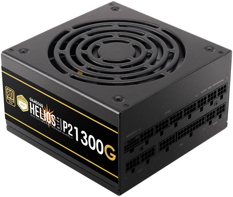 Gamdias Helios P2 1300G Power Supply, 1300W 80 Plus Gold Efficiency/Cybernetics Gold, Fully Modular, Native 12VHPWR Cable, PCIe Gen 5.0 Ready, Dual-ball Bearing Fan, Black - مزود طاقه