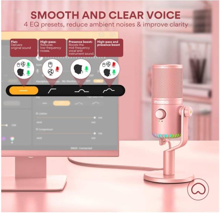 MAONO DM30 RGB Gaming Pink Microphone for Pc - مايك زهري