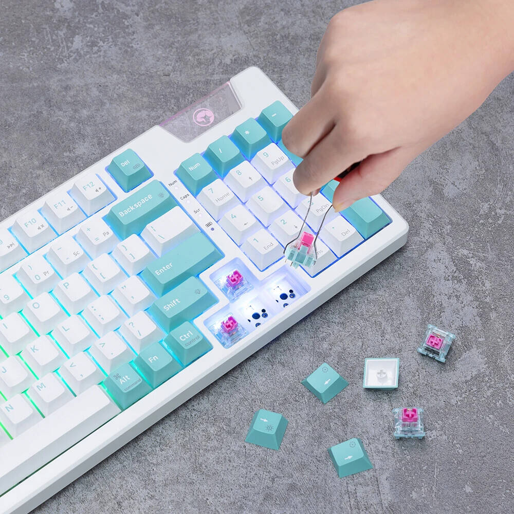 MARVO KG972W EN-BL+WH Wired and wireless keyboard Gasket Mechanical Keyboard White - كيبورد ميكانيكي واير ليس  أبيض