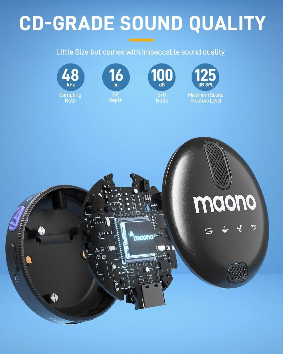 MAONOCASTER WM620PC2 Wireless Lavalier Black Microphone or iPhone 15 & Android, Noise Cancellation, 328ft Range, 18H Battery, Vlogging - مايك لاسلكي أسود