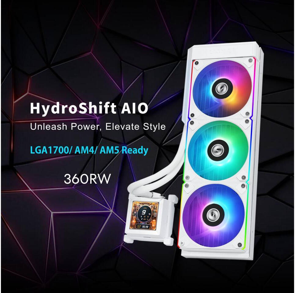 Lian Li HydroShift LCD 360mm RGB Fan Less Liquid Cooler - White- مبرد مع شاشه