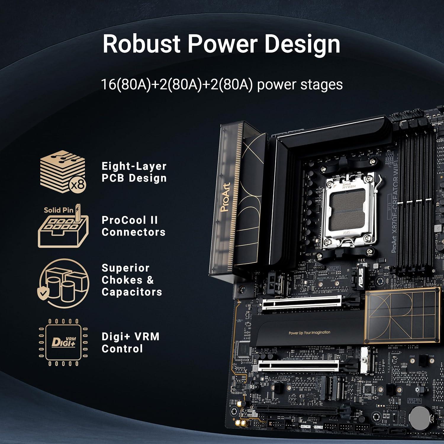 ASUS ProArt X870E-CREATOR WiFi AMD AM5 X870E ATX Motherboard PCIe® 5.0 x16 Slots with Full Support for Next-gen GPUs, 16+2+2 Power Stages, DDR5, Dual USB4®, 10 Gb & 2.5 Gb LAN, WiFi 7, Four M.2 Slots - لوحه ام