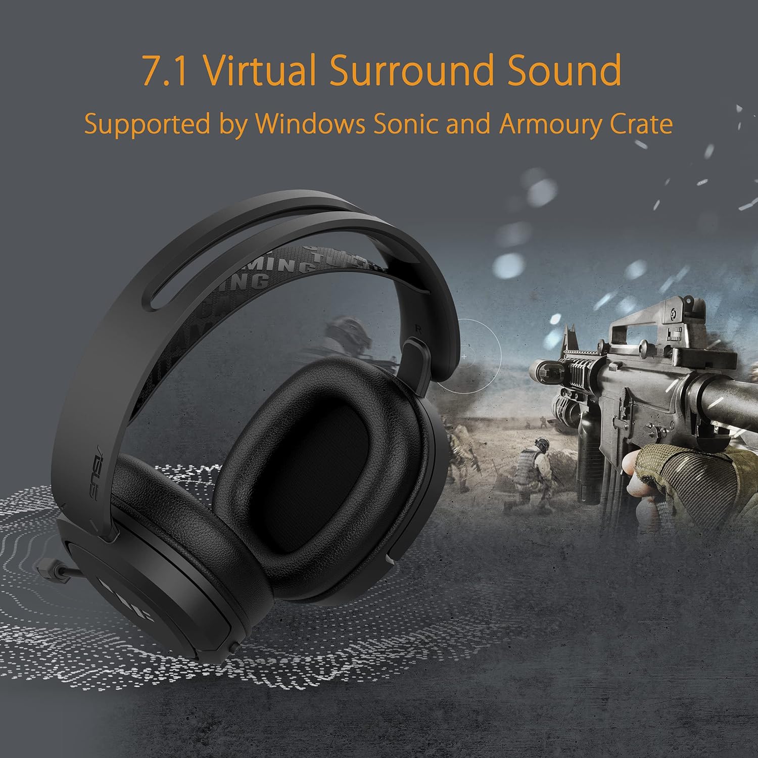 ASUS TUF GAMING H1 Wireless HEADSET 7.1 Surround FEATURES A 2.4 GHZ CONNE For PC, PS5 - سماعات قيمنق احترافية