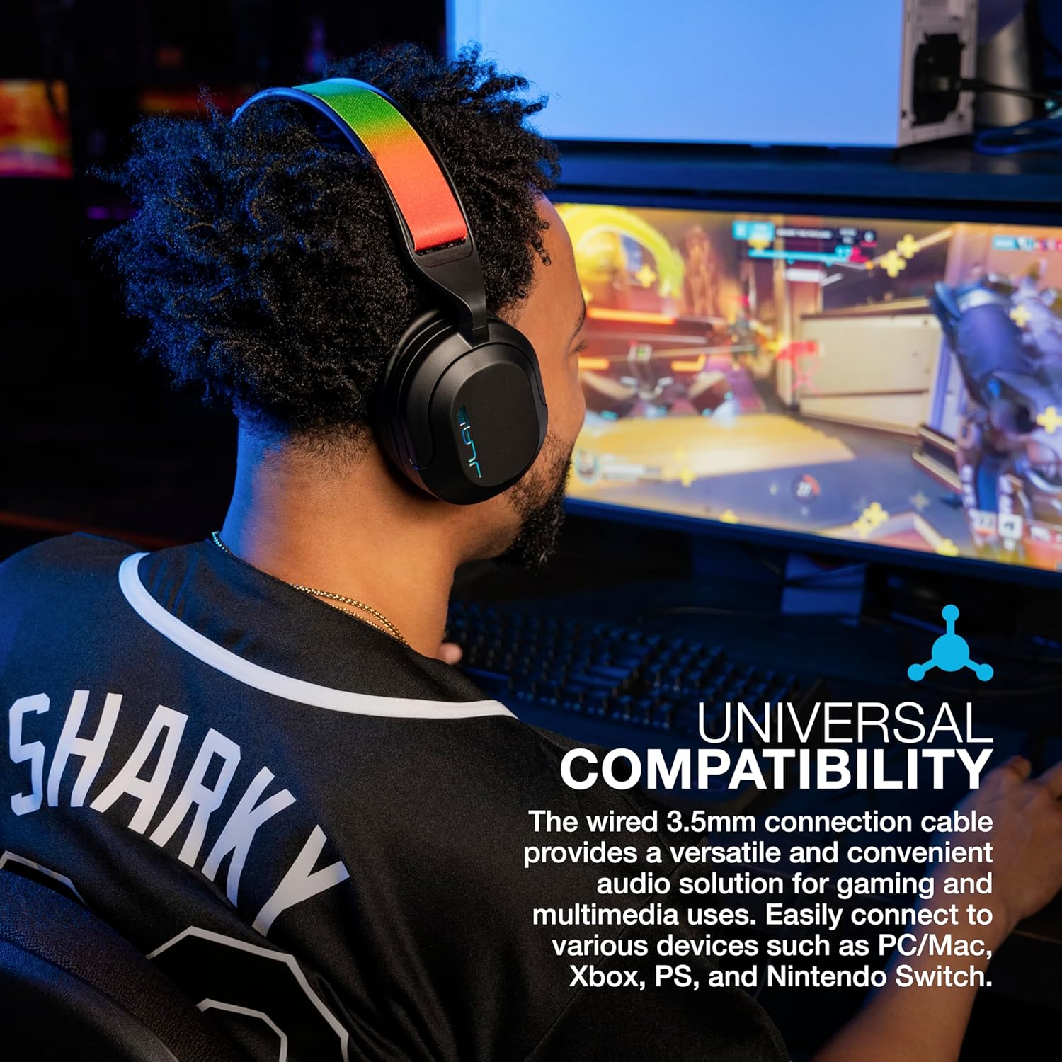 JLab Nightfall Gaming Headset Wired 3.5mm for PC, PS5, PS4, Xbox Series X/S, Xbox one, Switch, Black - سماعات احترافية