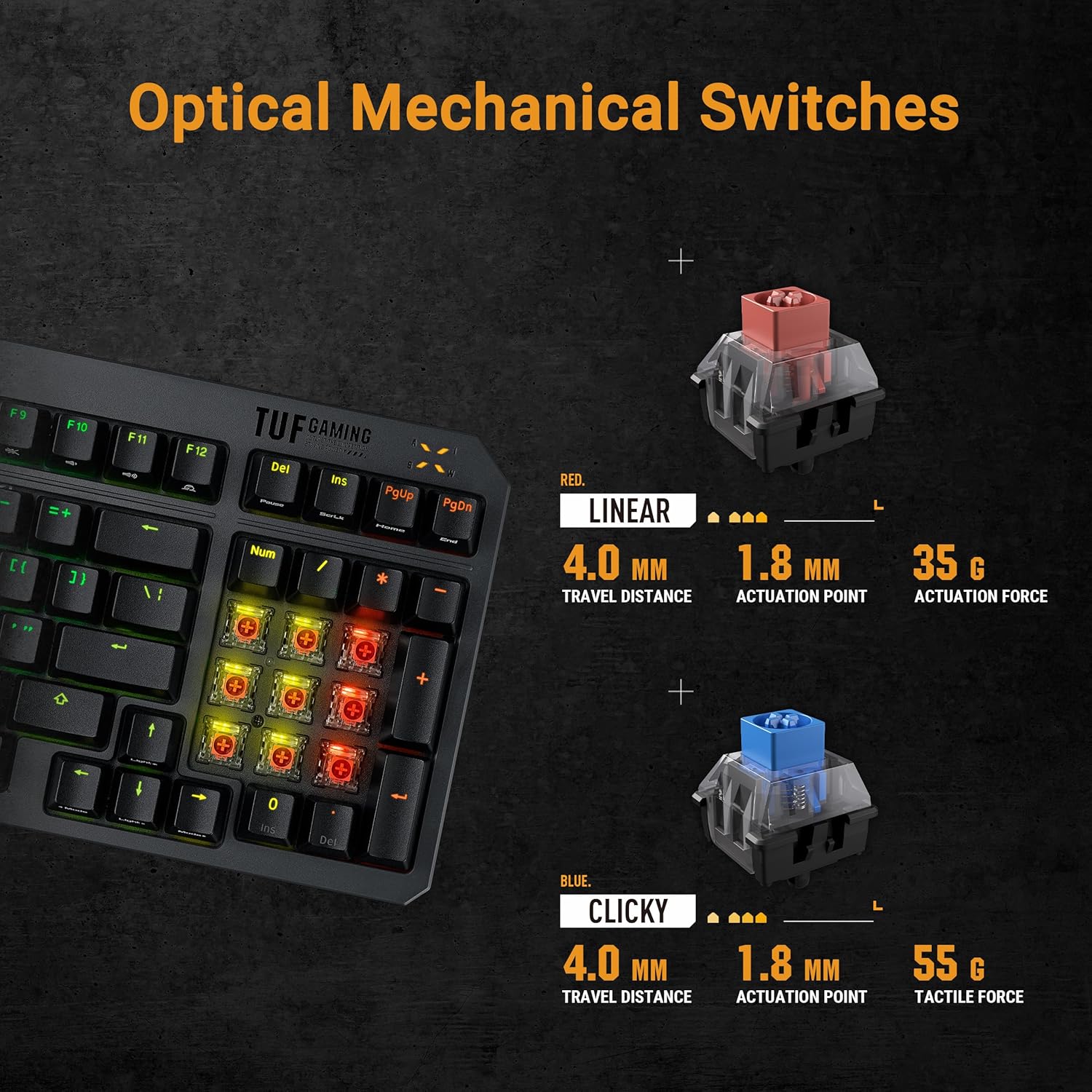ASUS RA07 TUF K3 GEN II /RD/AR/ABS//KB OPTICAL Keyboard RGB - كيبورد احترافي