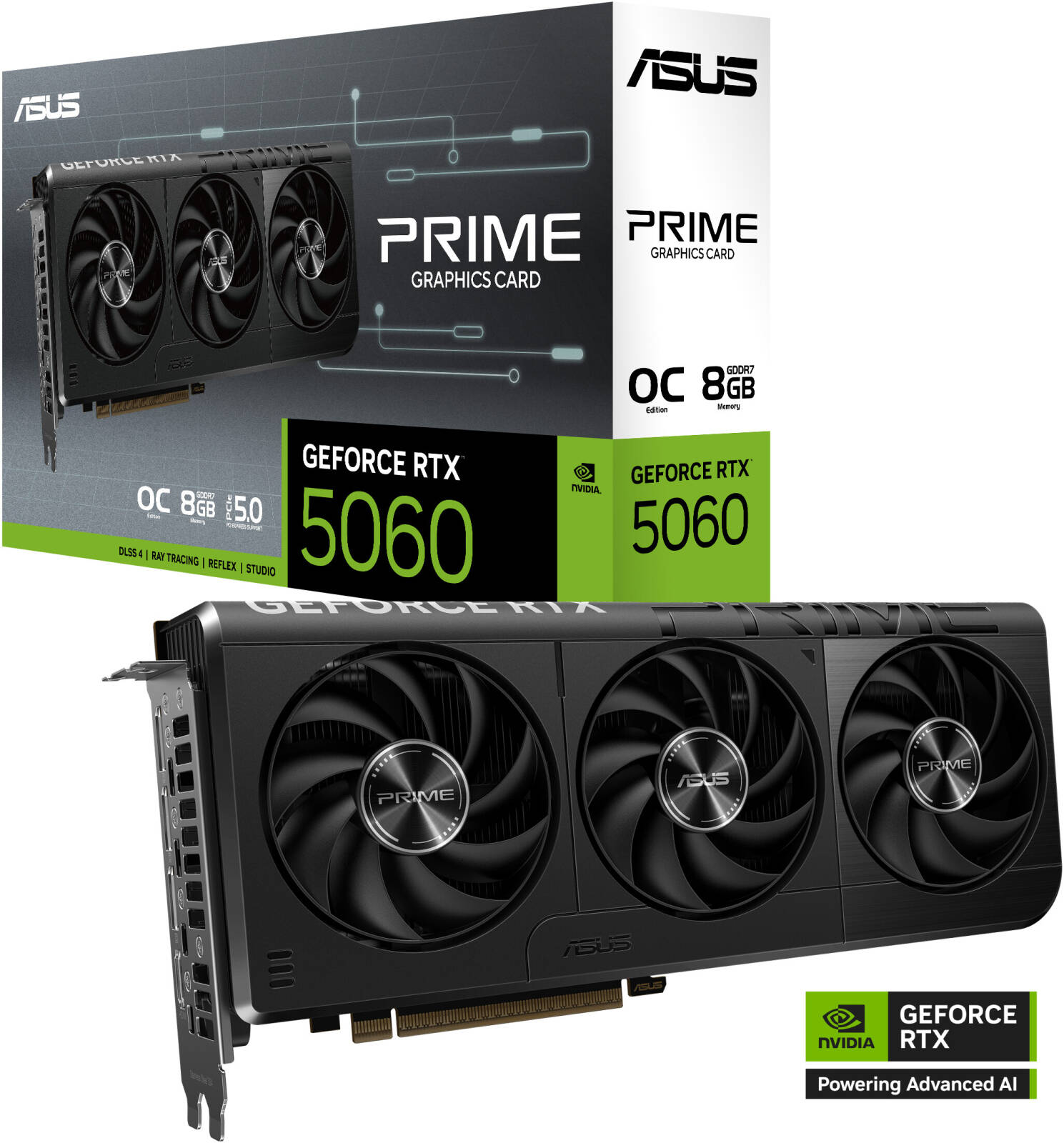 ASUS PRIME GeForce RTX 5060 OC Edition Graphics Card, 8GB GDDR7 128-Bit Memory, 2565 MHz Boost Clock, 28 Gbps Memory Speed, 3840 CUDA Cores, PCI Express 5.0 - كرت شاشه
