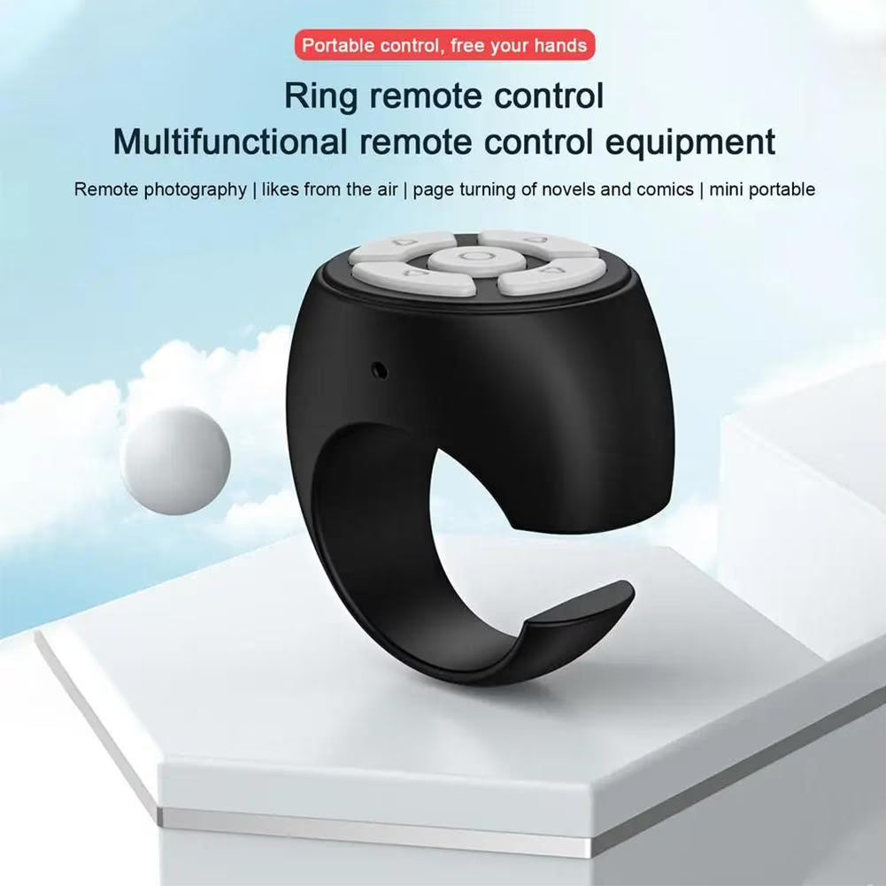 Bluetooth Ring Remote Control T33, Multi-Function Phone Scroller for Selfie, Page Turning, Volume Control, Black - خاتم تحكم في الهاتف