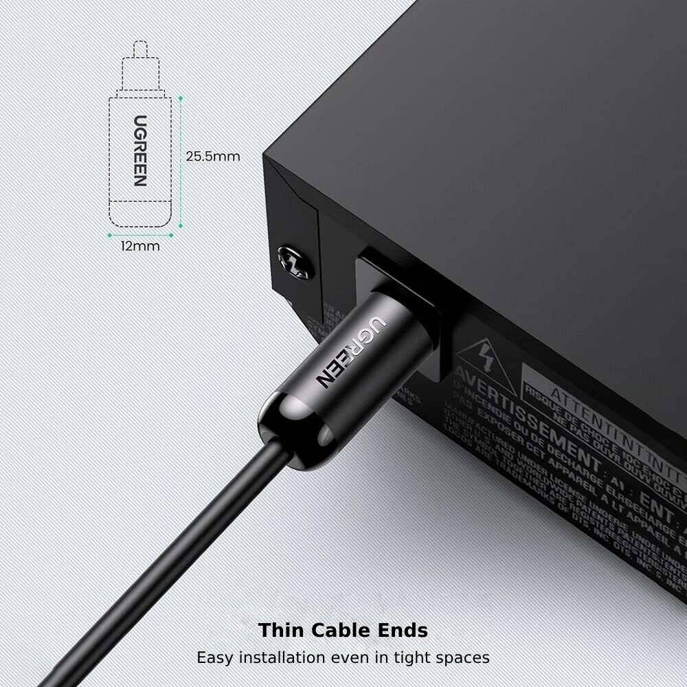 UGREEN Optical Audio Cable, Toslink SPDIF Type, PVC Material, Gold-Plated Connector, Fiber Optic Cable, 1.5m Cable Length, Universal Compatibility, Black - كيبل اوبتك