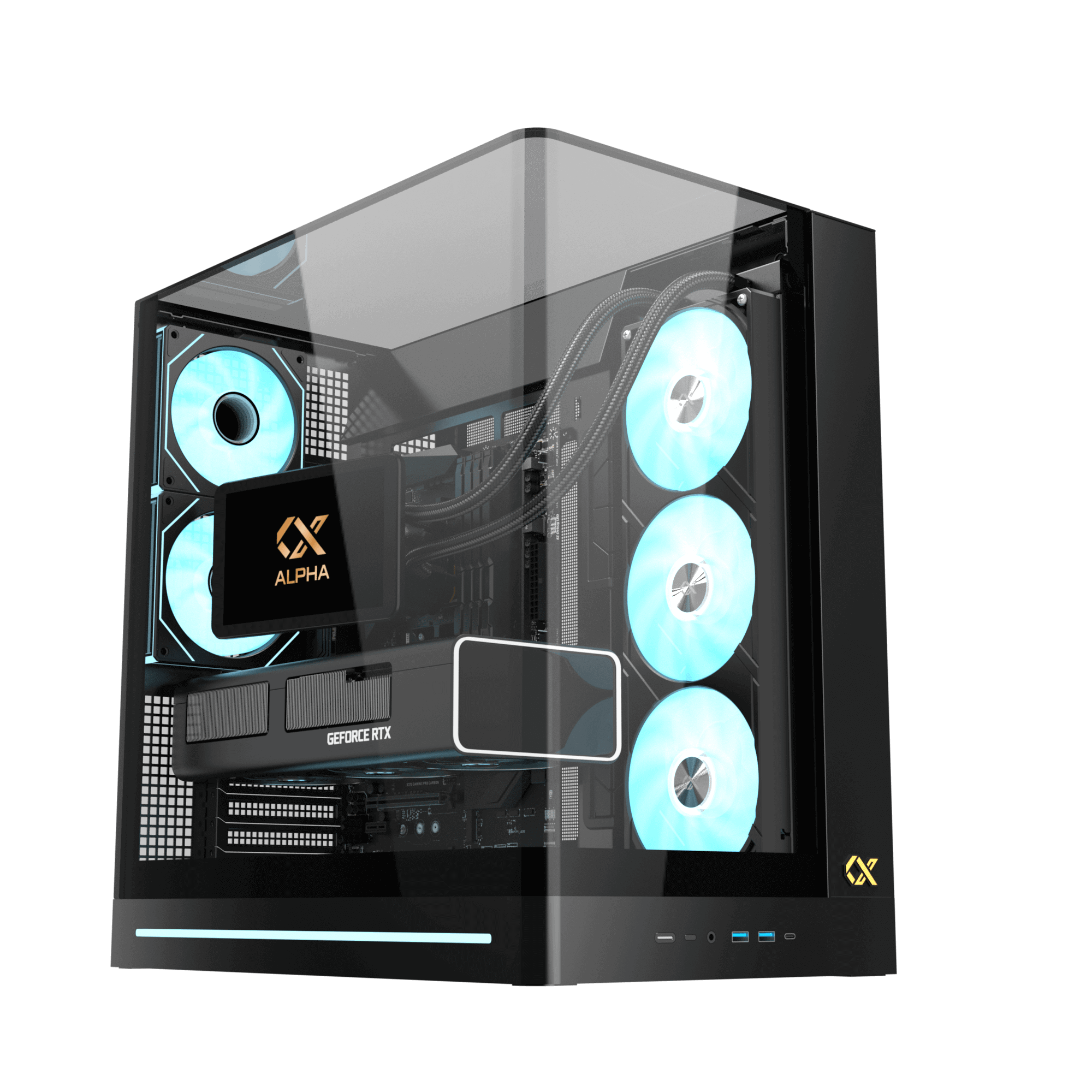 XIGMATEK Pano II E-ATX Medium Tower Case with One-Piece Curved Tempered Glass, 8 x 120mm ARGB Fans and PWM Remote Case, Vertical GPU Mount Included- كيس العاب أسود للكمبيوتر