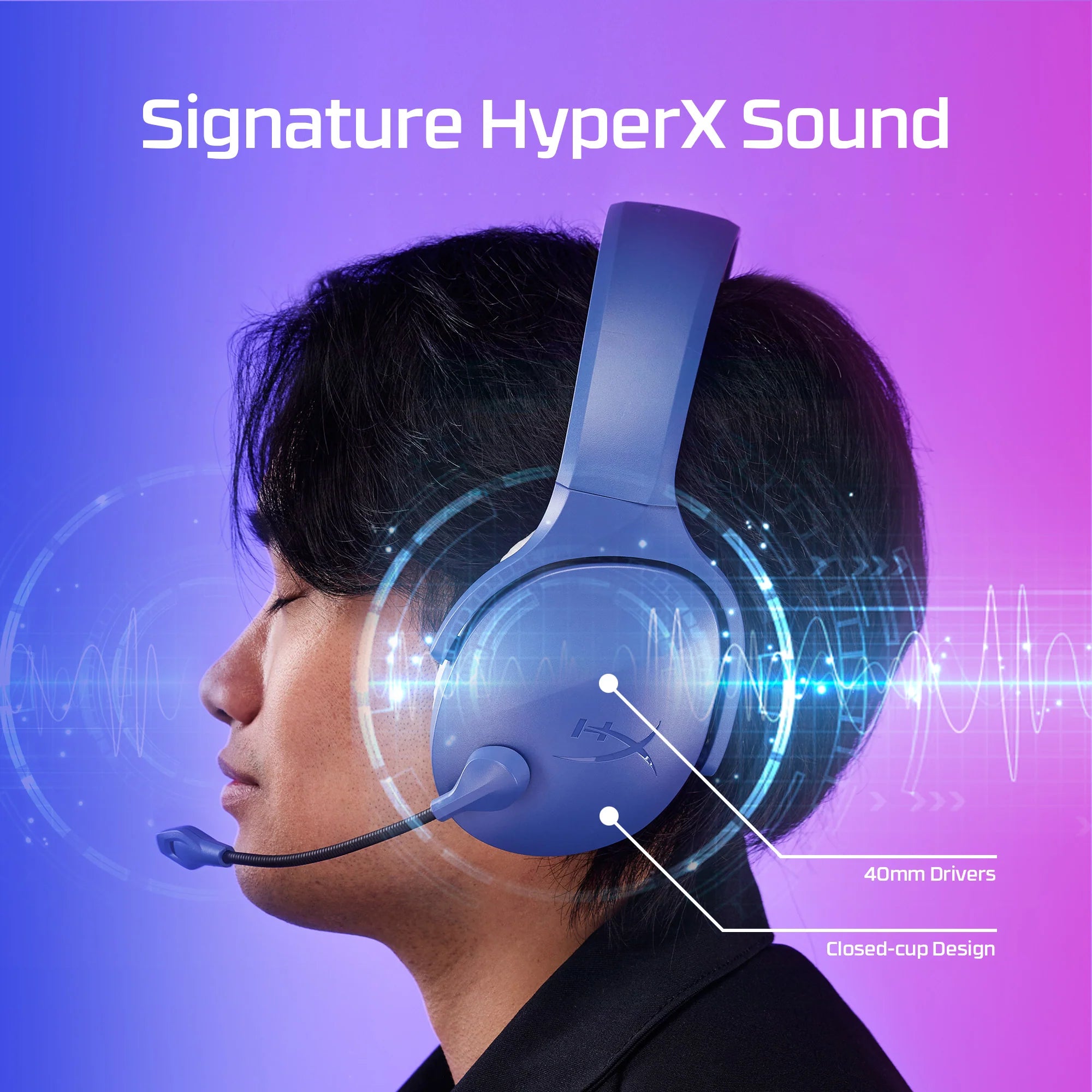 HyperX Cloud Jet Wireless Gaming Headset (Dual Wireless 2.4GHz + Bluetooth 5.3, 40mm Drivers, Up to 25 Hours Battery, PC/PS5/Mobile)  - Blue- سماعة قيمنق وايرليس
