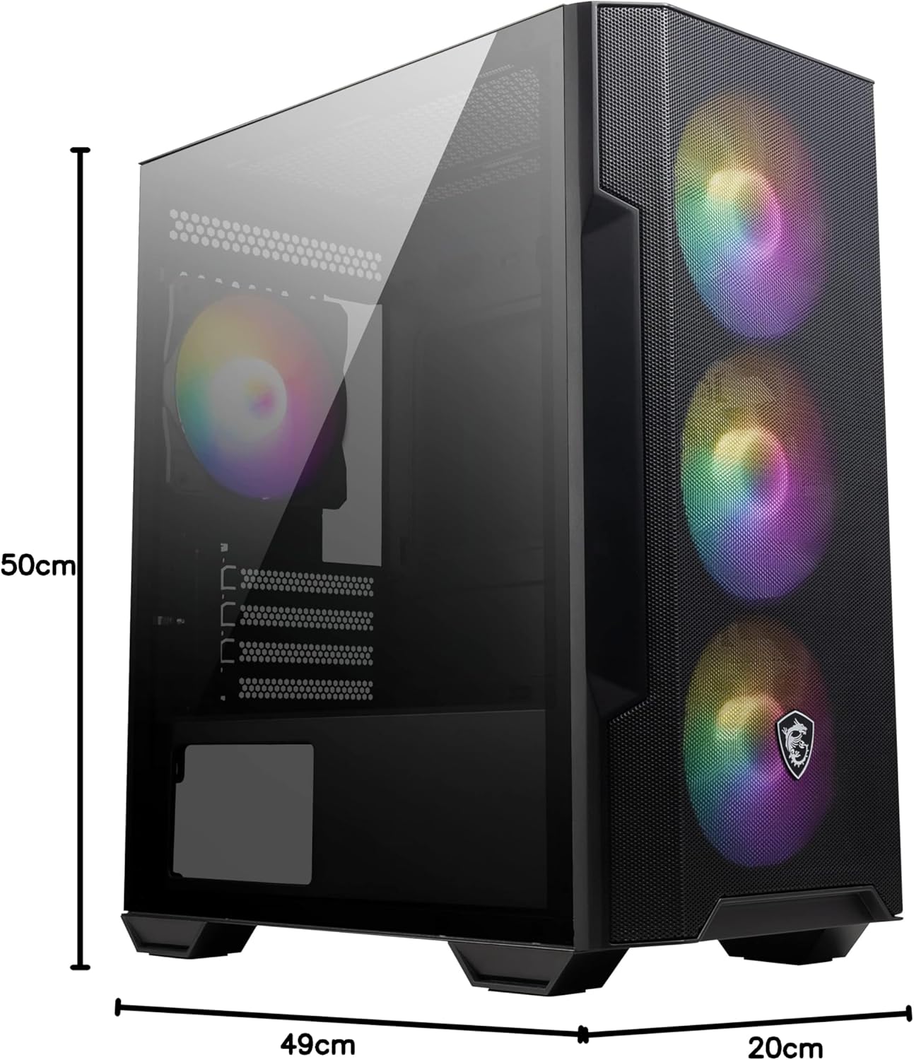 MSI MAG Forge M100R Micro Tower PC Case | Up to mATX | 4 X 120mm ARGB Fans Pre-Installed | Tempered Glass Side Panel | Magnetic Dust Filter - Black- كيس