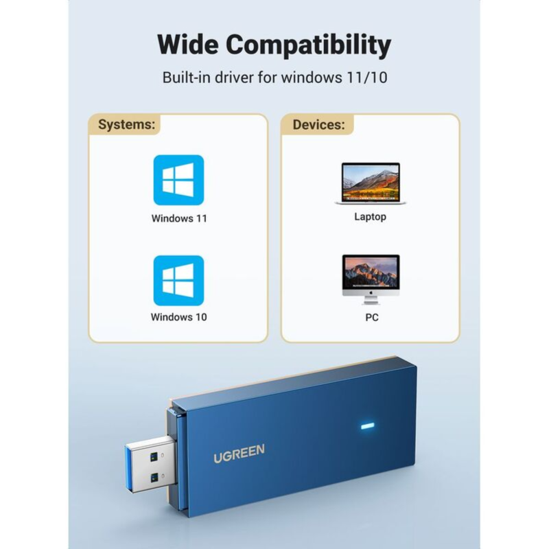 UGREEN USB WiFi Adapter-2.4G& 5G Dual Band Portable WiFi 6 USB 3.0 AX1800Mbps Wireless Network Adapter - لاقط واي فاي