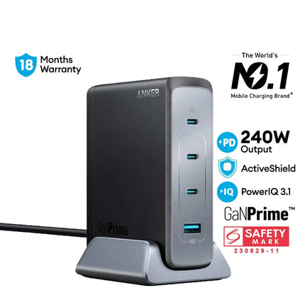 Anker Prime Multi-Device | 240W | Fast Charging GaN Desktop Charger | 4 Port | for MacBook Pro/Air, iPhone 16/15 Series, iPad Pro, Dell XPS, Galaxy S24/S23, Huawei, Xiaomi, Apple Watch, Vivo and More - باور ستيشن