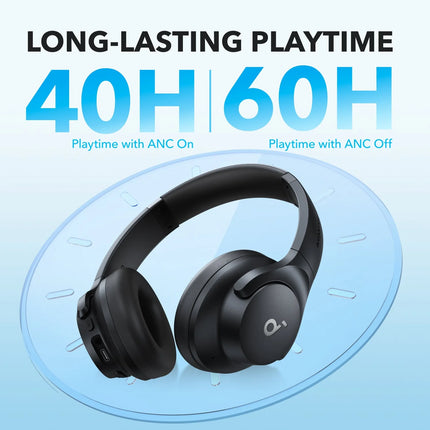 ANKER  Soundcore Q20i Hybrid Active Noise Cancelling Wireless Headphones Black - سماعات لا سلكية سوداء