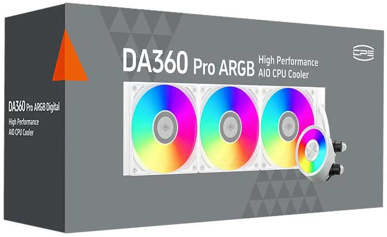 PCCOOLER CPS DA360 Pro ARGB Digital AIO CPU Liquid Cooler, 360mm Radiator, 300W TDP, 270° Rotatable Digital Display, Infinity Halo ARGB Effect, for Intel LGA 1851/1700/1200/115X & AMD AM5/AM4, White - مبرد مائي