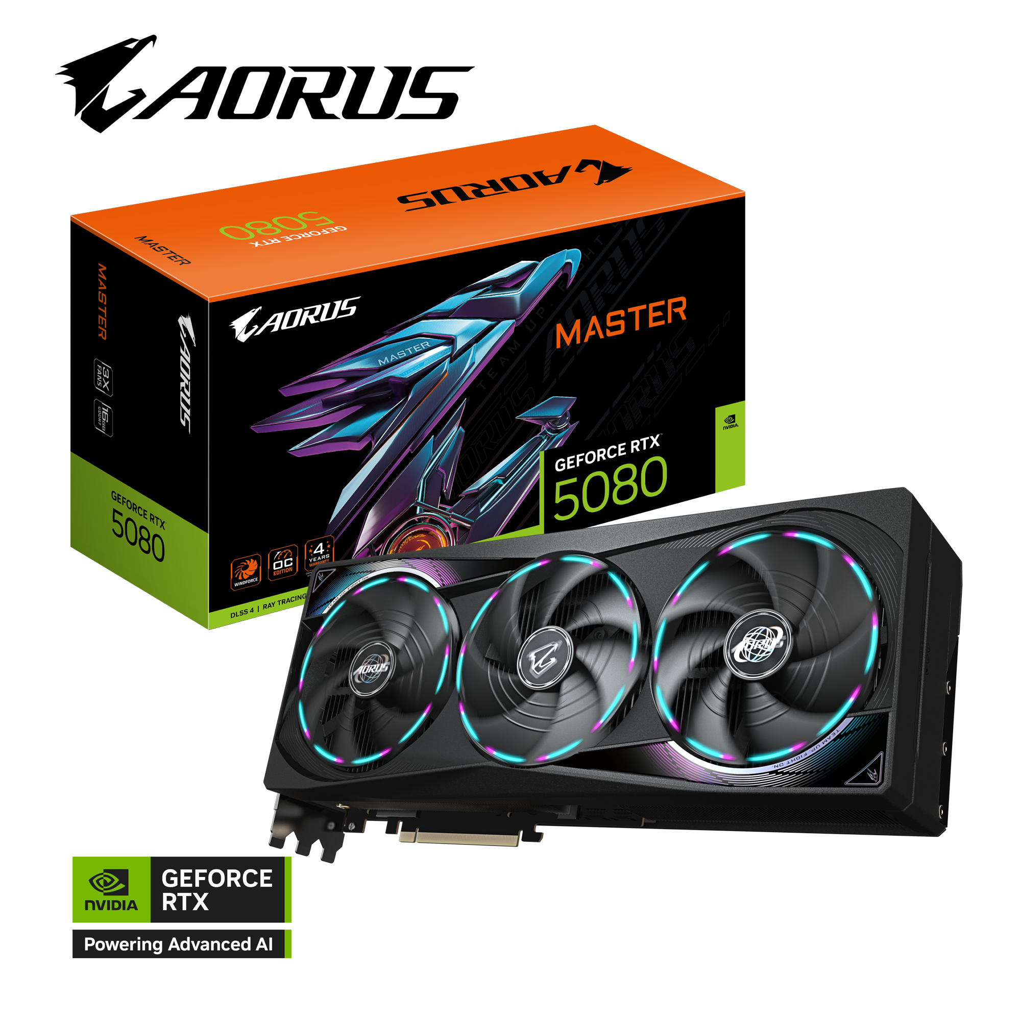 GIGABYTE AORUS GeForce RTX 5080 MASTER 16G Graphics Card (16GB GDDR7, PCIe 5.0, LCD Screen) - كرت شاشه