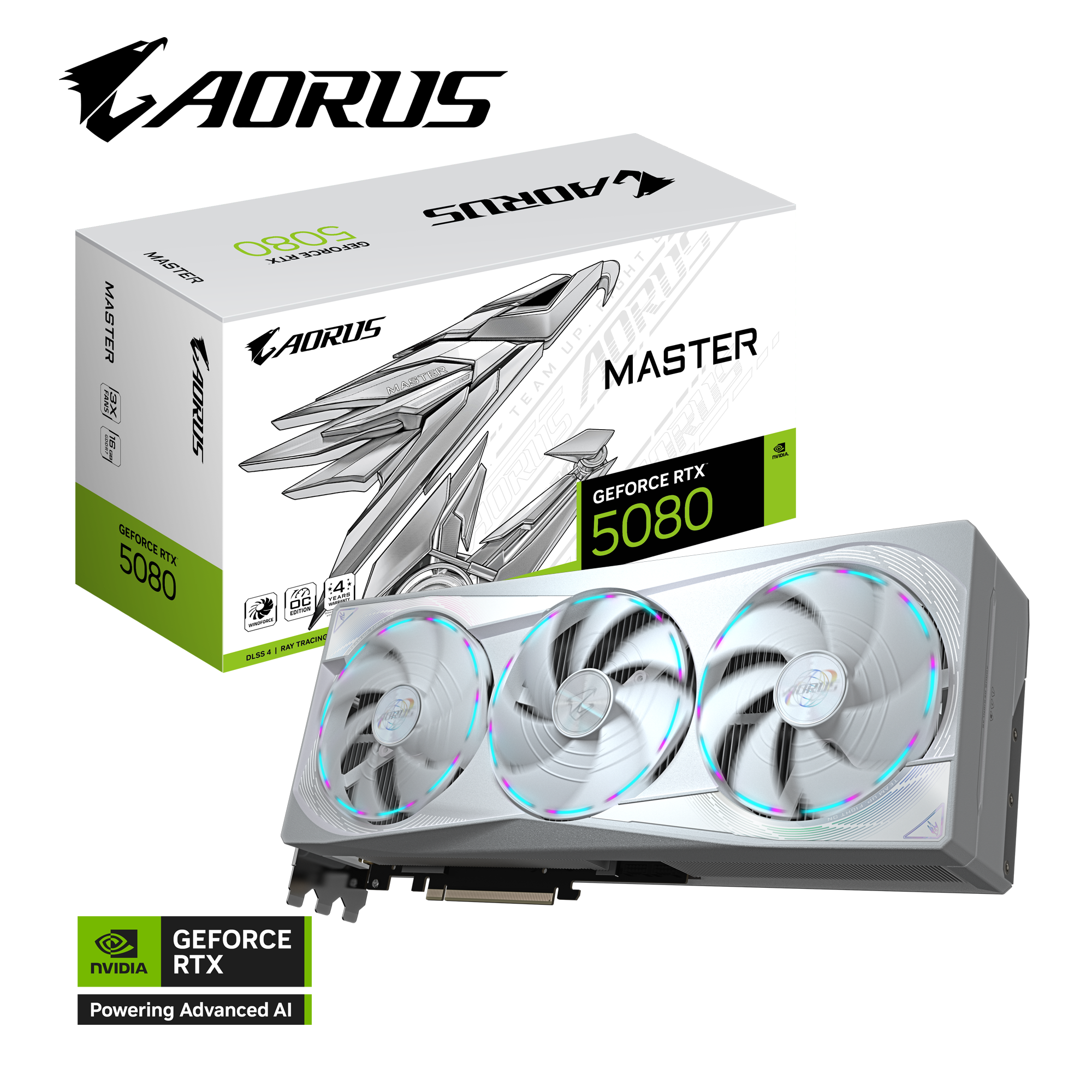GIGABYTE AORUS GeForce RTX 5080 MASTER ICE 16G Graphics Card (16GB GDDR7, PCIe 5.0, LCD Screen) White - كرت شاشه