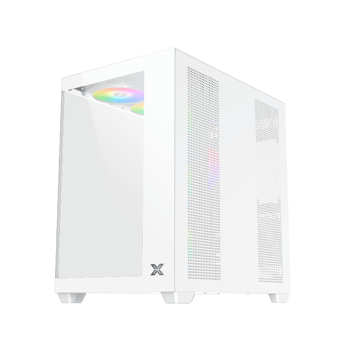 Xigmatek Aqua V Air Arctic (NEW) White High Airflow Mesh Dual Chamber ATX Gaming PC Case (7 pre-installed 120mm ARGB fans) - كيس أبيض