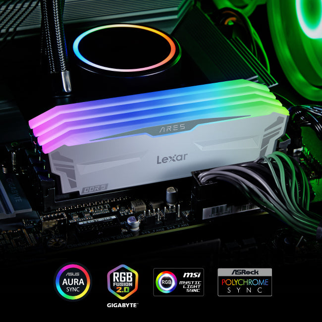 Lexar ARES RGB 32GB (2x16GB) DDR5 RAM 6400MHz CL32 Desktop Memory White - رامات بيضاء
