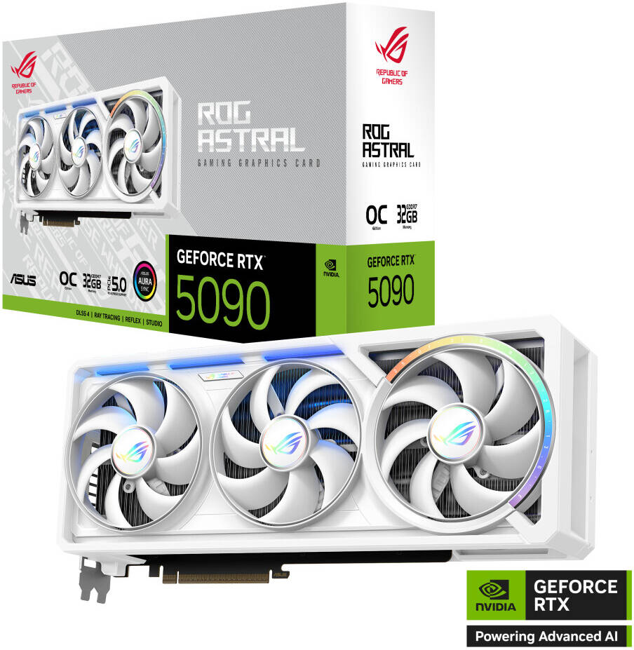 ASUS ROG Astral GeForce RTX 5090 32GB GDDR7 WHITE OC Edition Graphics Card, 32GB GDDR7 512-Bit Memory, 2580MHz Boost Clock, 28 Gbps Memory Speed, 21760 CUDA Cores, White - كرت شاشه أبيض