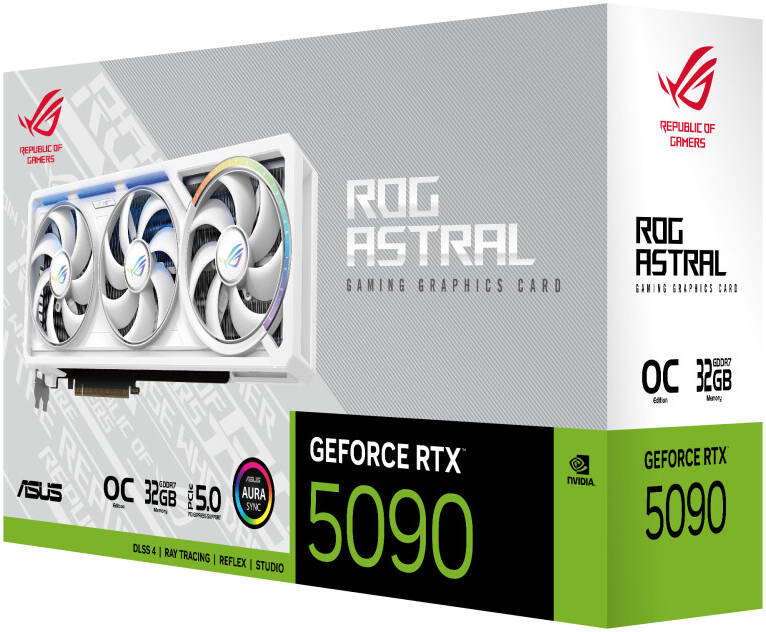 ASUS ROG Astral GeForce RTX 5090 32GB GDDR7 WHITE OC Edition Graphics Card, 32GB GDDR7 512-Bit Memory, 2580MHz Boost Clock, 28 Gbps Memory Speed, 21760 CUDA Cores, White - كرت شاشه أبيض