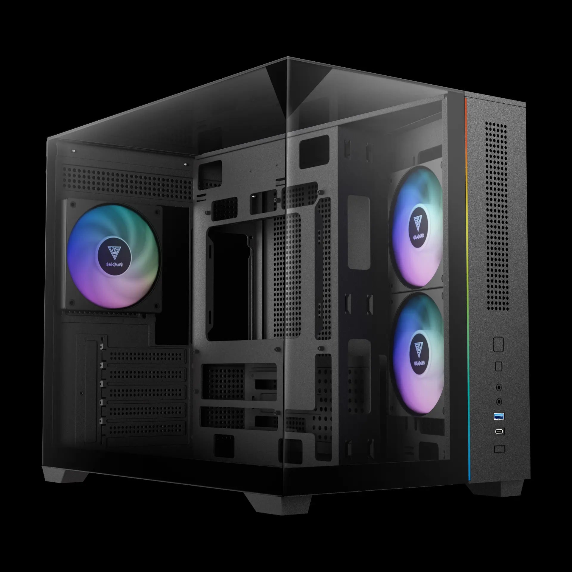 GAMDIAS ATLAS M3m Micro-Tower Tempered Glass Gaming Case Black - كيس