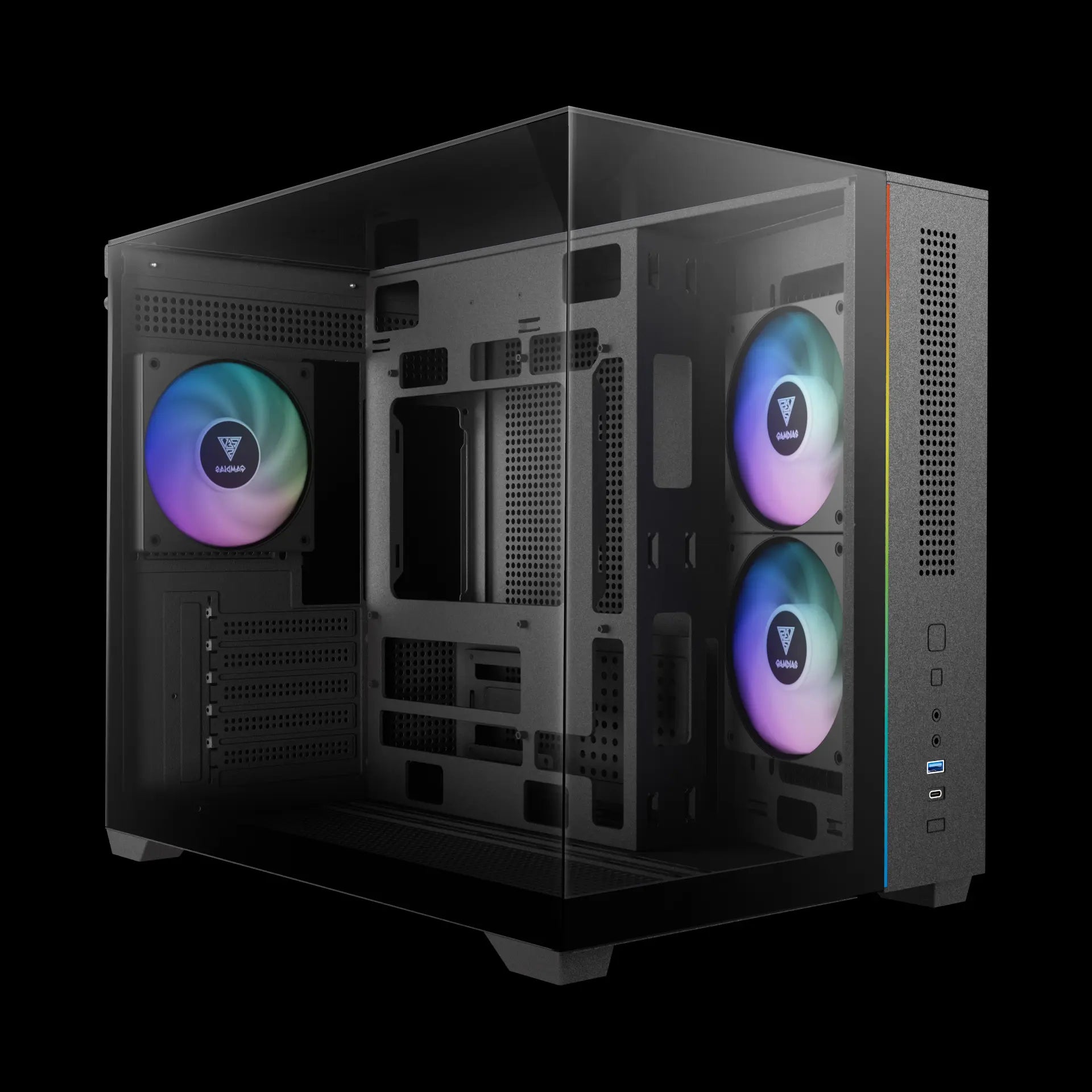 GAMDIAS ATLAS M3m Micro-Tower Tempered Glass Gaming Case Black - كيس