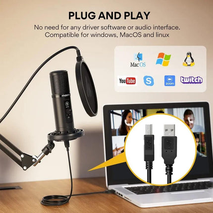 MAONO AU-PM422 Podcast USB Microphone Plug & Play & STAND - ميكروفون و ستاند