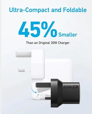 Anker 323 Ultra-Compact 2-Port Charger 33W With TYPE C Cable - Black - شاحن مع كيبل